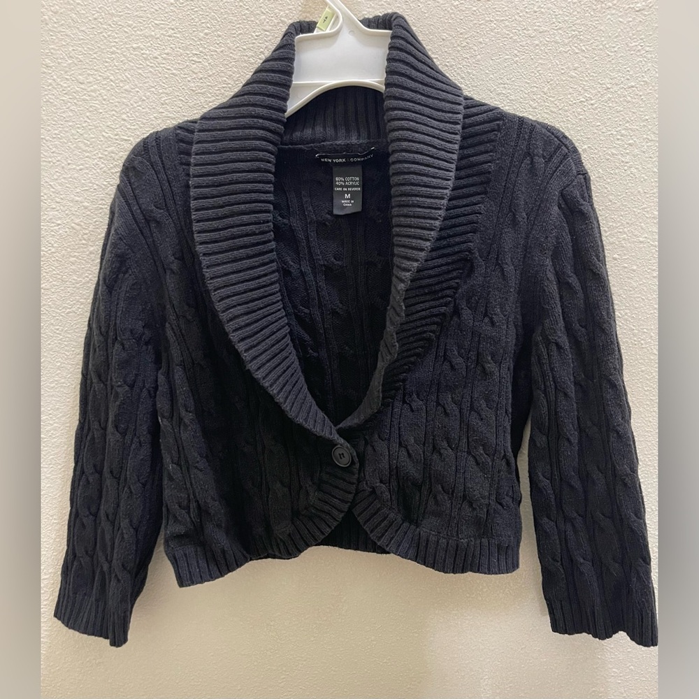 New York & Company Black Cable Knit Cardigan